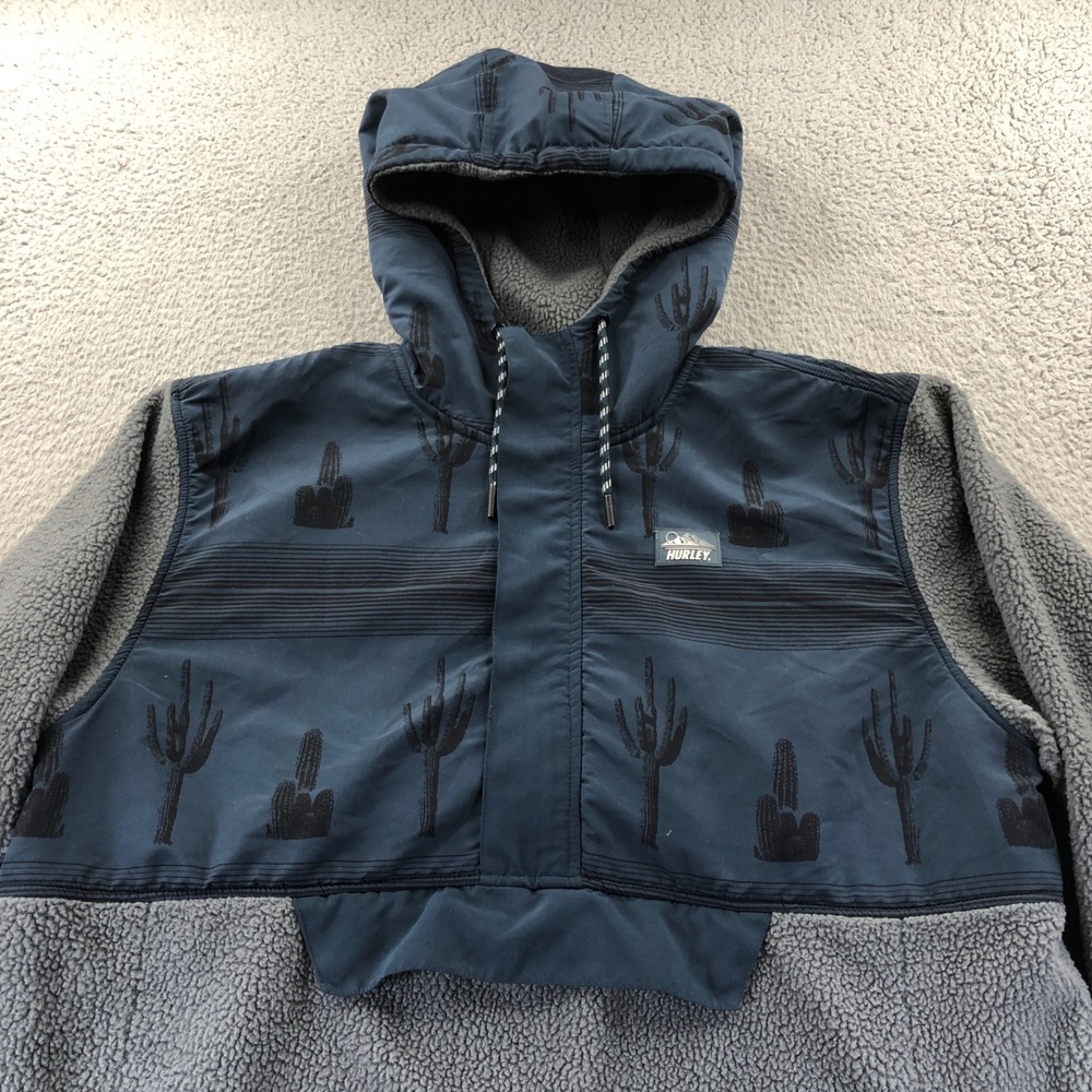 Hurley Jacket Mens Extra Large Blue Gray Anorak Fleece Half Zip Pullover Hooded